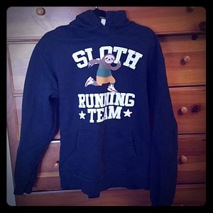 Black Running Hoodie Sweatshirt, Sloth, Size Large
